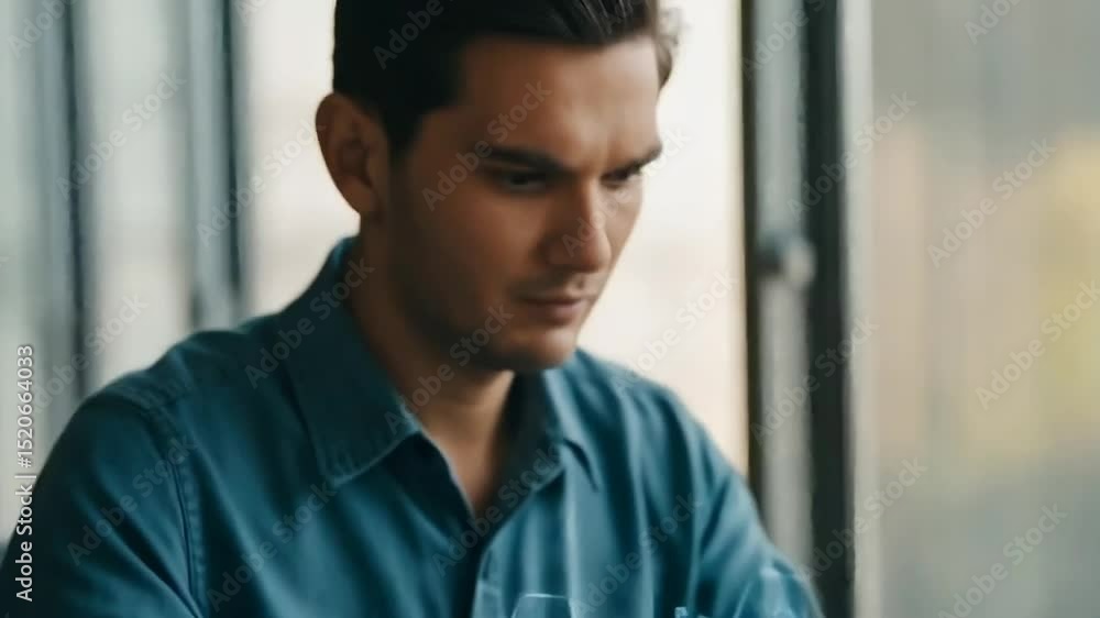 Aufkleber ai-powered business: man using laptop with artificial intelligence interface