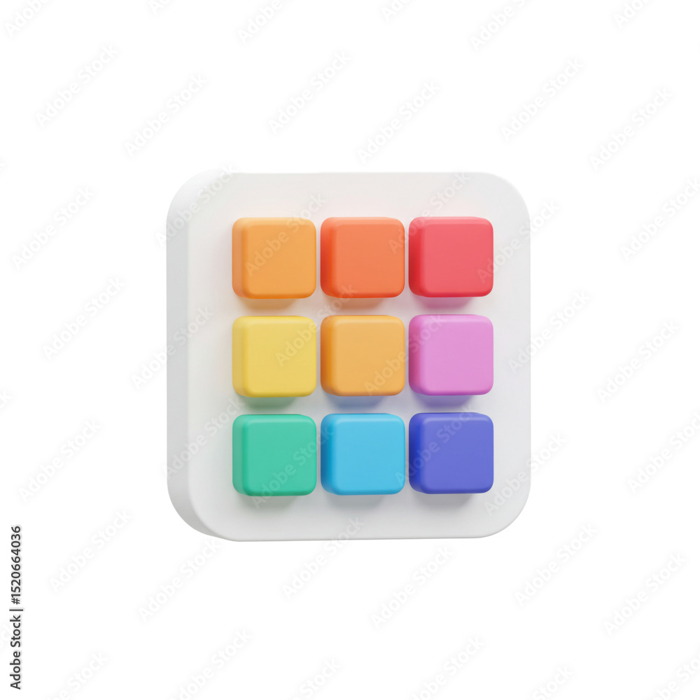 Aufkleber 3d rendered image of colorful square app icons on a white rounded rectangular shape