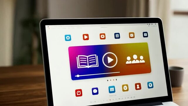 Online learning platform on a laptop with person typing on the keyboard