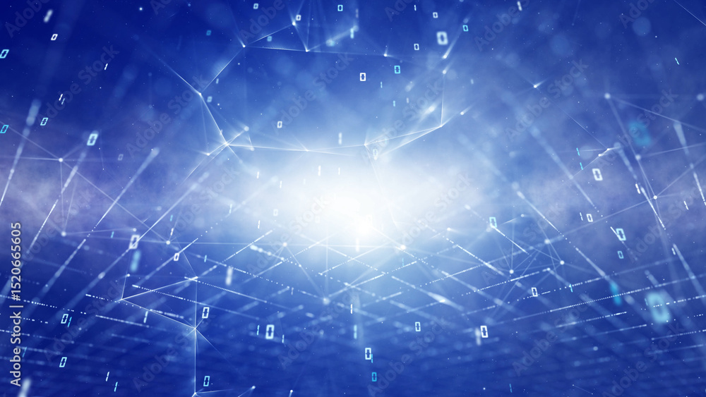 Poster digital computer network on bright shining blue background illustration.