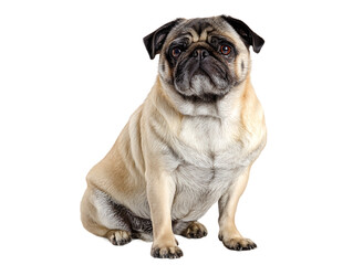 Adorable Pug Dog Sitting Isolated on Transparent Background in PNG Format Downloadable