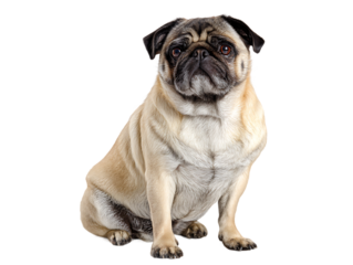 Adorable Pug Dog Sitting Isolated on Transparent Background in PNG Format Downloadable