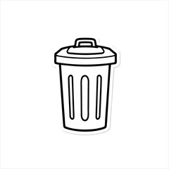 Rubbish Bin Sticker Icon, Simple Black and White Illustration
