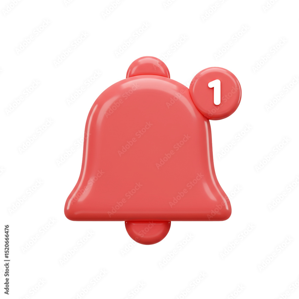 Aufkleber 3d render of a red bell notification icon with number one for alerts and reminders