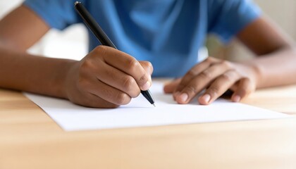 Child's Hand Writing on Paper with a Pen