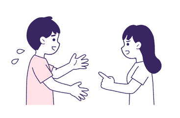 謝罪・弁明する男性と怒る女性