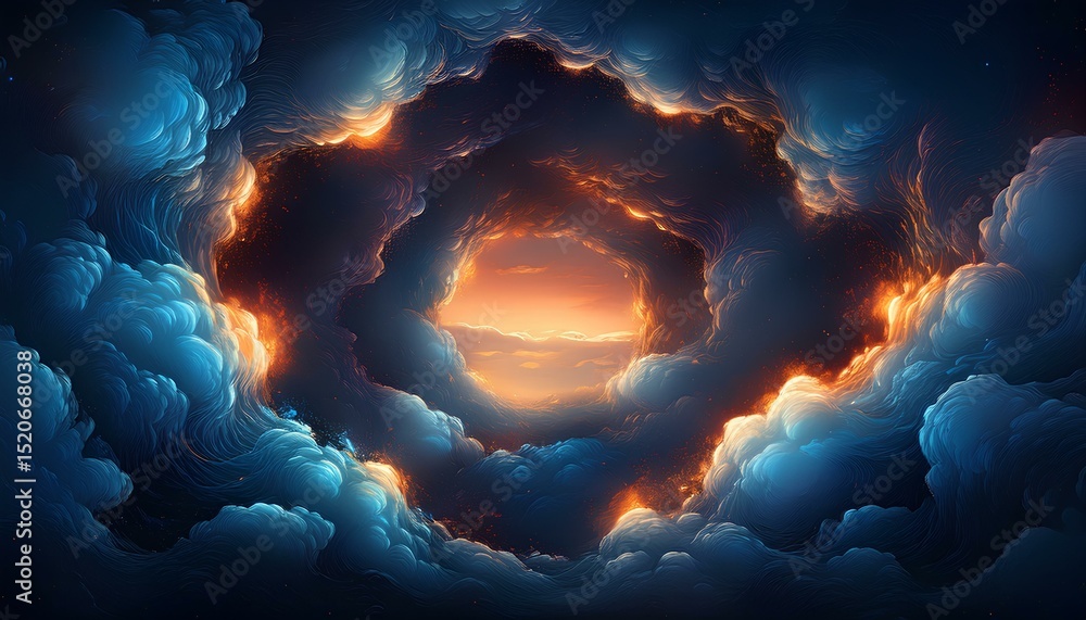 Aufkleber dark cloud hole forming a circle towards the red sky
