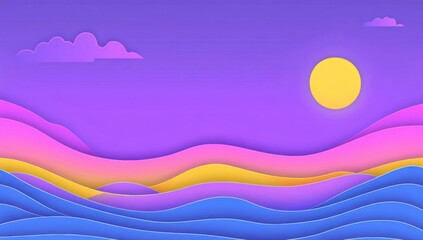 Enjoy Abstract Landscape with colorful layers and paper cut style theme