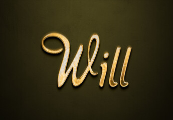 Old gold text effect of name Will with 3D glossy style Mockup.