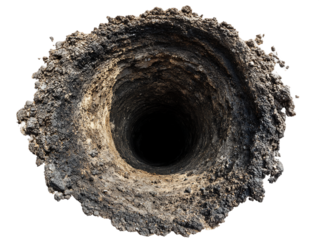 Dark Hole in Textured Earth: Overhead View, PNG