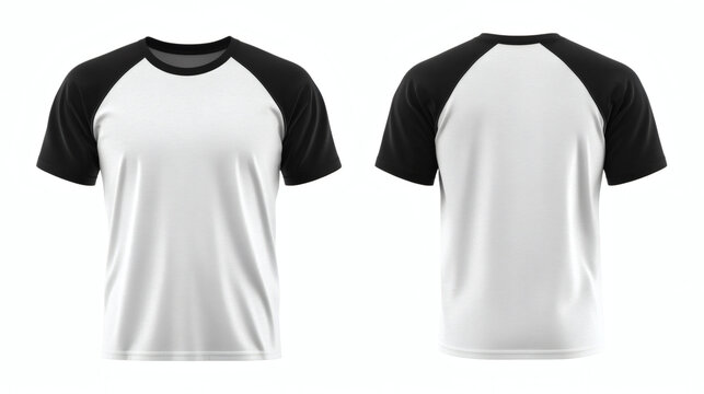 Plain White body and black raglan short sleeve t-shirt 3D mockup showcasing front and back views for apparel design presentation on white background