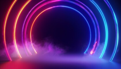 empty podium stage with neon futuristic spotlight background