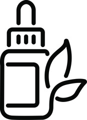 Natural skincare serum bottle with leaf vector icon for organic beauty product and essential oil concept