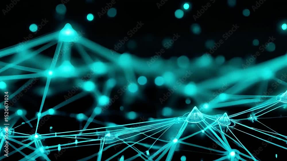 Poster abstract teal network: glowing nodes and connections
