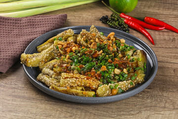 Asian cuisine baked eggplant with peanut