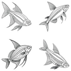  Zebrafish set line art and illustrator eps 10