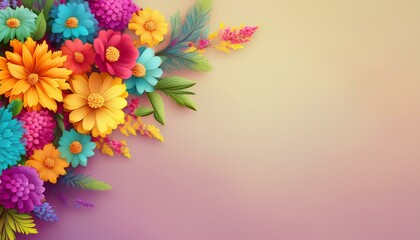 autumn background with colorful flowers and copy space
