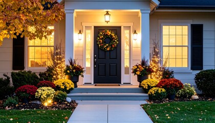 Autumn front porch at night