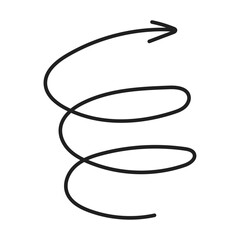 Handdrawn spiral and straight Red arrows. Black curve, zig zag and straight doodle arrows. Freehand pointers, map indicators. pastel pencil, chalk. vector illustration