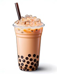 glass of coffee milk tea bubble isolated on white background