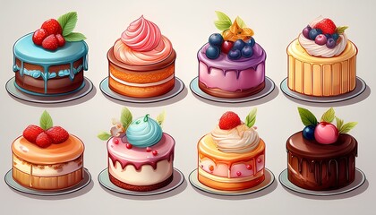 set cartoon illustration of tart cakes on white background