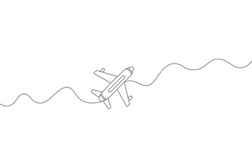 Airplane continuous one line drawing minimalist outline white
background
