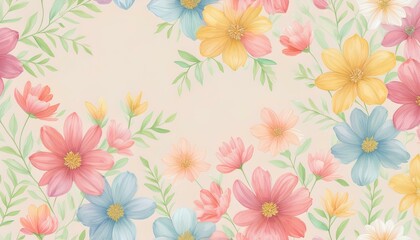 seamless pattern with pastel watercolor flowers