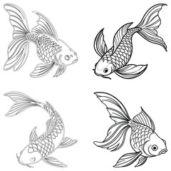 Gold fish set line art and isolated on white background illustrator eps  10