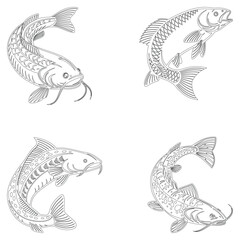 Cod fish set line art and isolated on white background illustrator eps  10