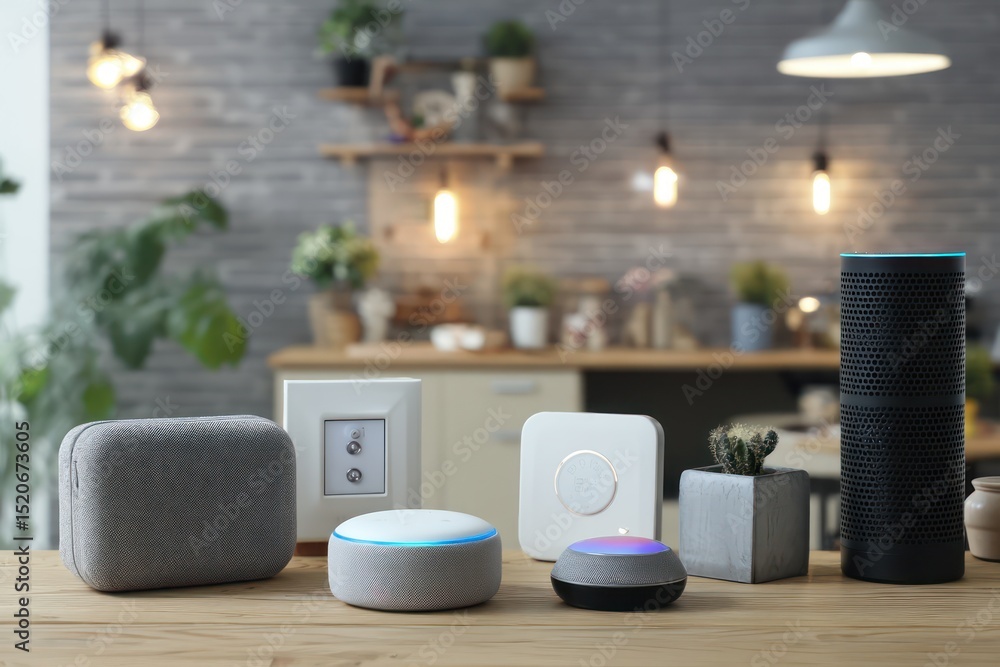 Poster high-tech home with voice-activated smart devices, providing convenience and automation for users.