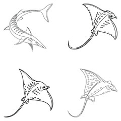 Manta ray fish bundle line art and illustrator eps 10