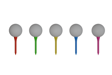 Golf balls and tee on a PNG transparent background.