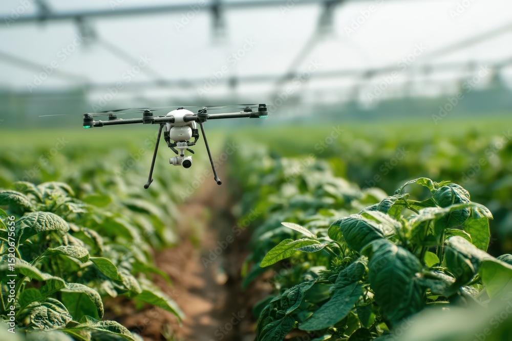 Aufkleber drone-assisted farming technology using ai to optimize crop health and manage irrigation needs.