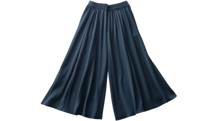 Elegant wide leg trousers in dark blue featuring subtle waves, isolated on transparent background. PNG