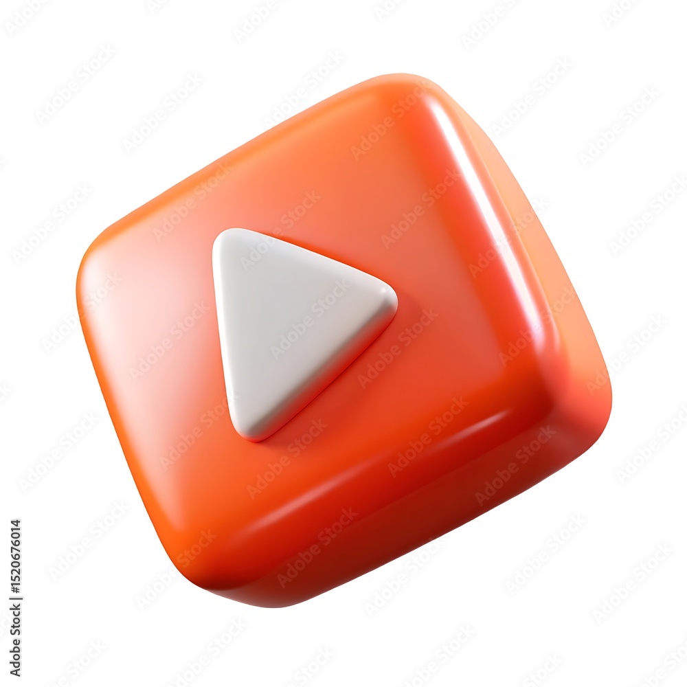 Poster glossy 3d render of a play button icon isolated on a white background for digital media