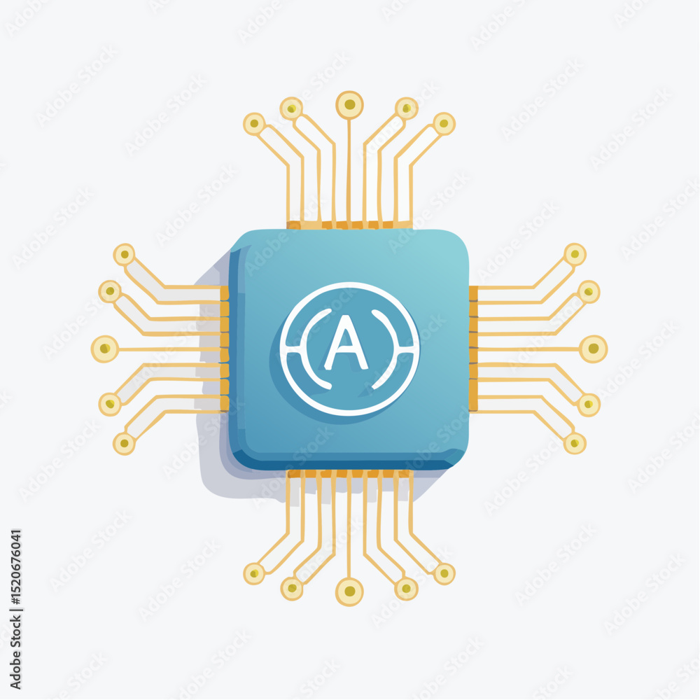 Poster a stylized vector illustration of a central processing unit (cpu) with the letter 
