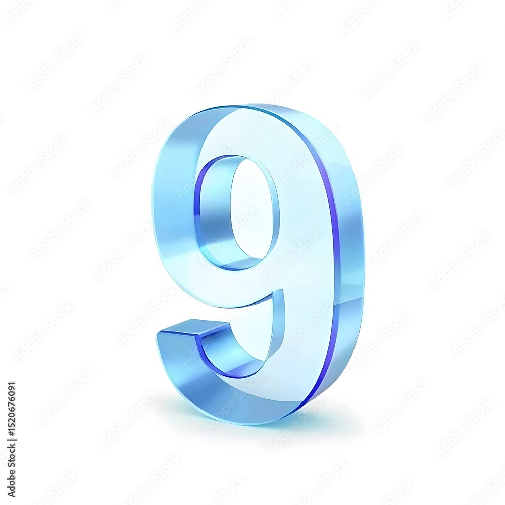 Poster glossy blue number nine graphic design element isolated on a white background with shadow