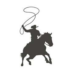 Black silhouette vector illustration of a wild bull, deer, and other horned farm and forest animals with rope lasso cowboy style