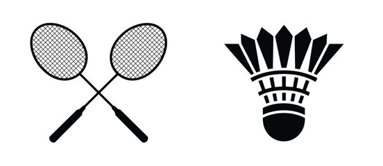 Badminton Rackets and Shuttlecock Icon Set