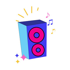 Blue Speaker with Pink Circles and Music Notes