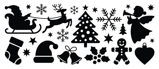 Christmas Silhouette Icons Collection Santa Reindeer Tree Angel