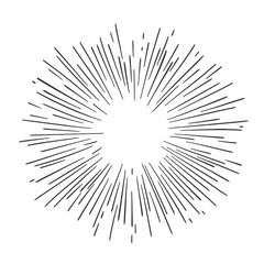 Obraz premium Hand drawn black sunburst radial lines with spark rays in minimalist style vector illustration for design decoration and vintage badge elements background
