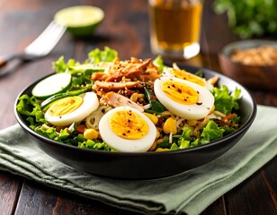 Colorful salad bowl with protein