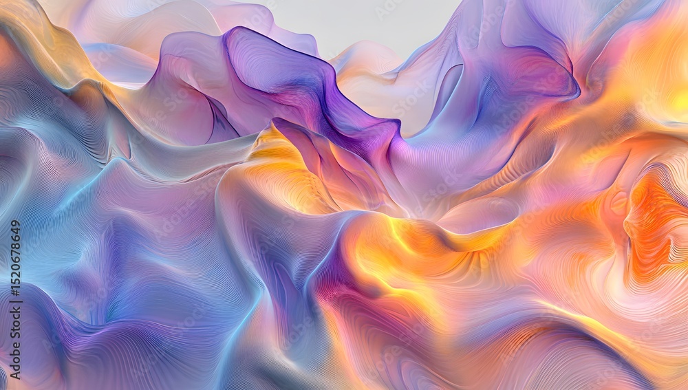 Poster 3d render, an abstract background with colorful waves and fluid shapes, creating an elegant composit