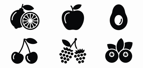 Collection of Simple Black Fruit Icons