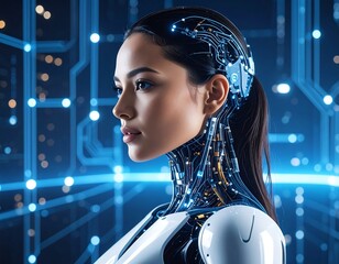 Woman in futuristic robotic suit