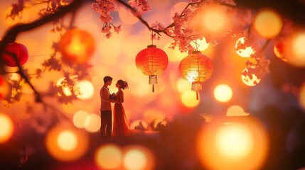 Romantic scene a vibrant Chinese Valentine's Day celebration