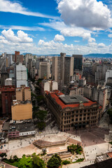 Sao Paulo, Brazil, January 12, 2012. Aerial view of the city, the Anhangabau Valley and the Post Office Building, in downtown Sao Paulo