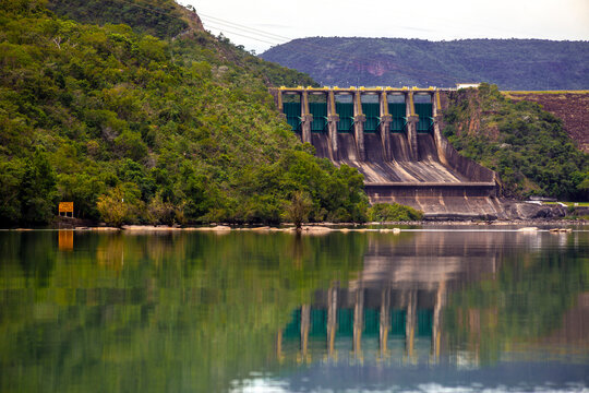 Rifaina, SP, Brazil, March 31, 2015. Jaguara Hydroelectric Plant e operada pela Engie Brasil Energia, located in Rio Grande, where the states of Sao Paulo and Minas Gerais border.