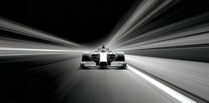Fast Formula One Race Car Speed Blur Black White track style image racing motion sports energy       - Powered by Adobe